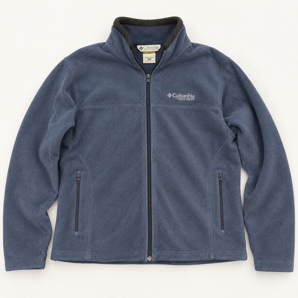 Columbia Field Gear Mens XL Blue Full Zip Fleece Jacket Stand Collar Zip Pockets